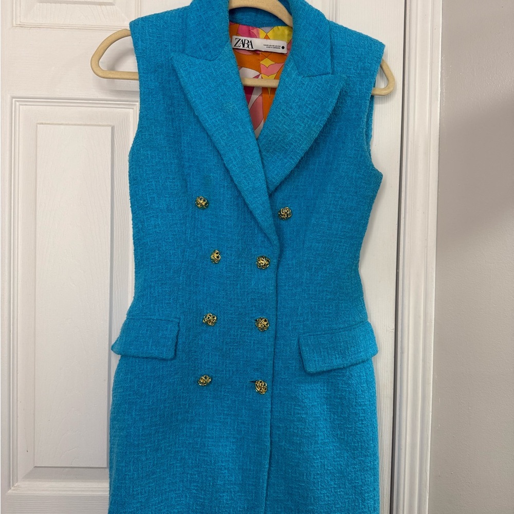 Zara Women's Turquoise Double-Breasted dress - Picture 1 of 3